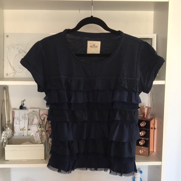 HOLLISTER Navy Blue Textured Ruffle Layer Soft Top - Picture 2 of 9
